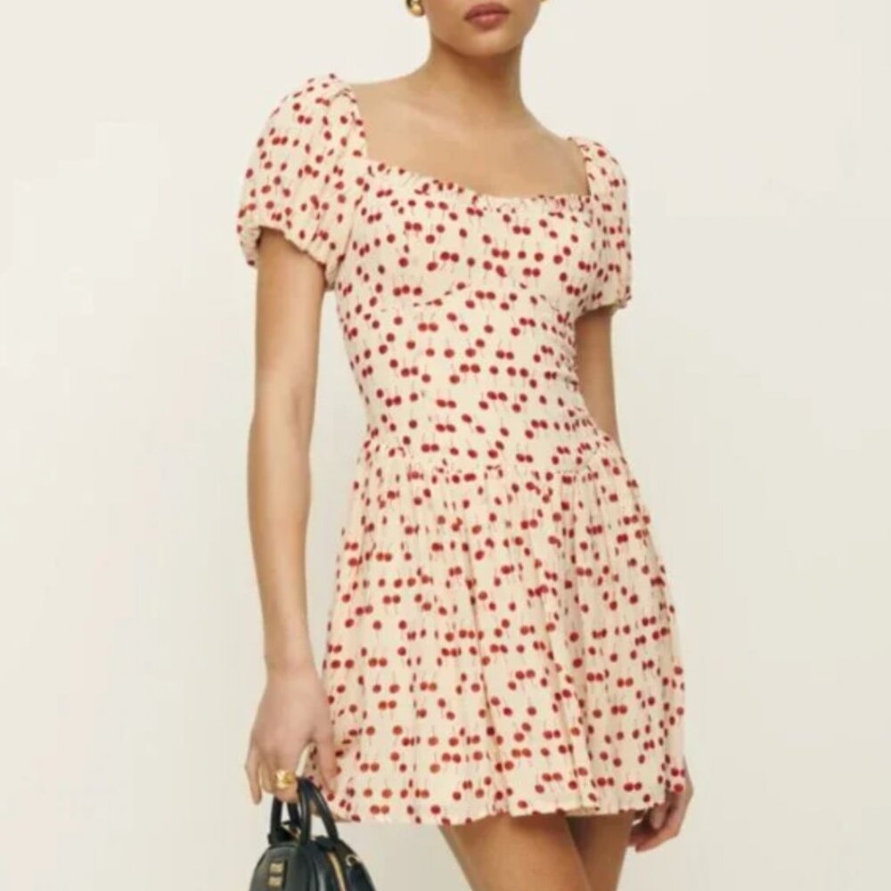 Reformation Davonne Mini Dress Sz6 Cherry Pudding Causal Party Summer - Picture 4 of 10